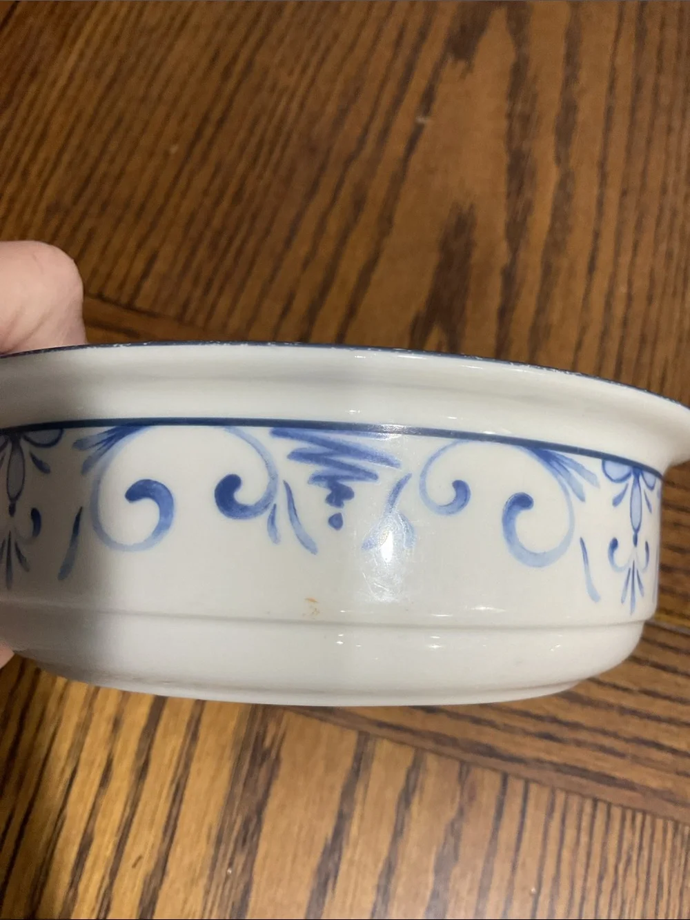 Pretty Lenox Chinastone Country Blue White Bowl with Blue Scroll Motif made USA